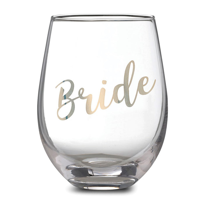Lillian Rose Gold Bride Stemless Wine Glass