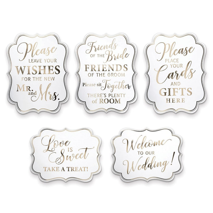Lillian Rose Set of 5 White and Gold Wedding Signs