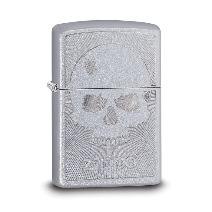 Zippo Satin Chrome Skull with Lines Lighter