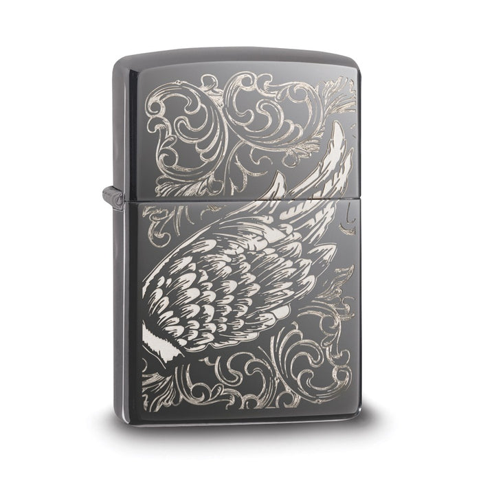 Zippo Black Icer Laser Engrave/Auto Engrave Angel Wing Lighter