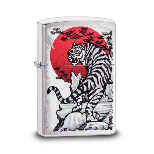 Zippo Brushed Chrome Tiger and Blood Moon Lighter