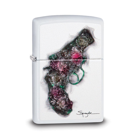 Zippo Spazuk White Matte Floral Pistol Lighter