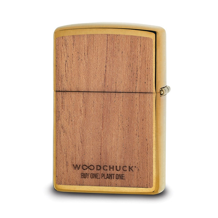 Zippo Woodchuck Brushed Brass w/ Mahogany Emblem Lighter