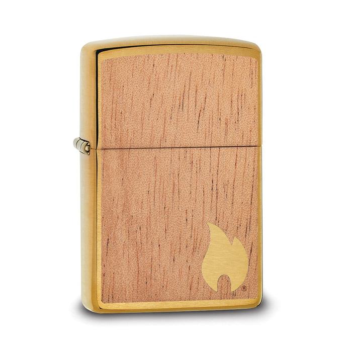 Zippo Woodchuck Brushed Brass w/ Mahogany Emblem Lighter