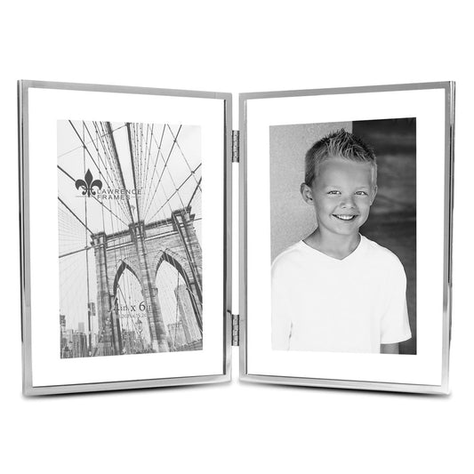 Occasion Gallery 4x6 Hinged Double Harland Silver-tone Metal Float Photo Picture Frame