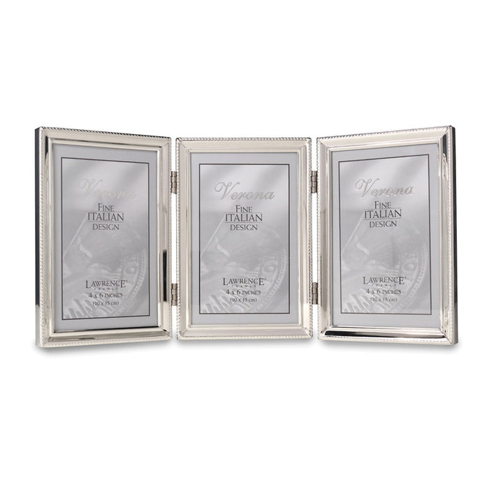 Occasion Gallery  Polished Silver-plated 4x6 Hinged Triple Photo Picture Frame - Bead Border Design