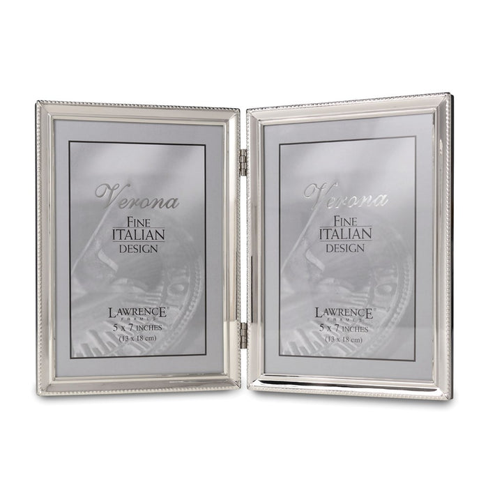 Occasion Gallery  Polished Silver-plated 5x7 Hinged Double Photo Picture Frame - Bead Border Design