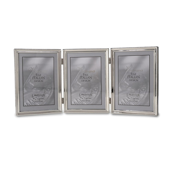 Occasion Gallery  Polished Silver-plated 5x7 Hinged Triple Photo Picture Frame - Bead Border Design