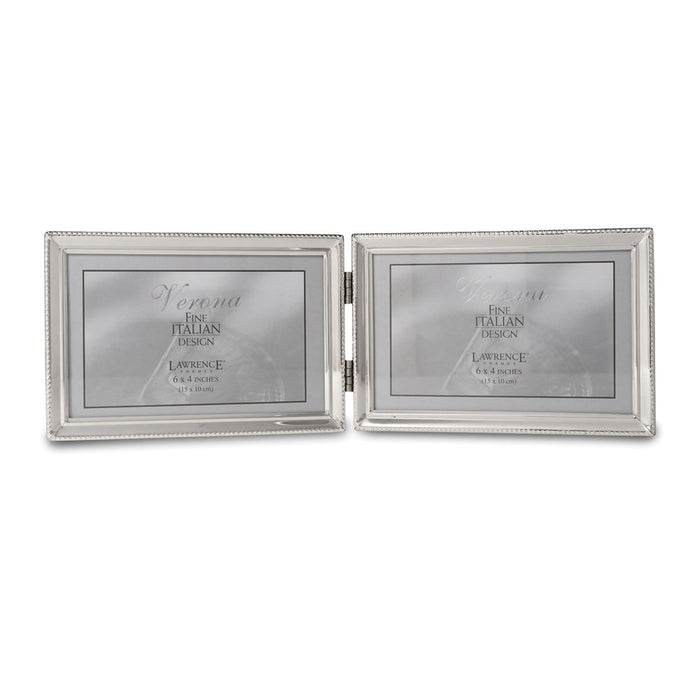 Occasion Gallery  Polished Silver-plated 4x6 Hinged Double Horizontal Photo Picture Frame - Bead Border