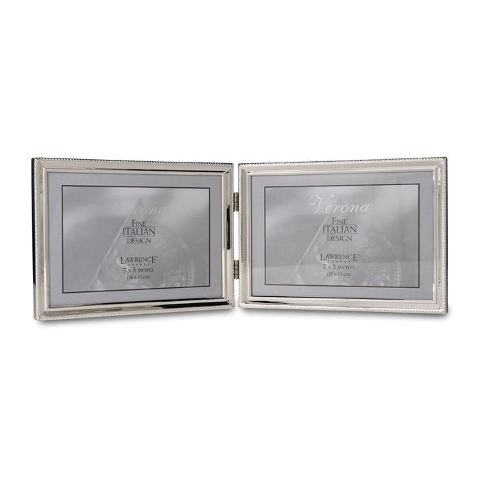 Occasion Gallery  Polished Silver-plated 5x7 Hinged Double Horizontal - Bead Border Design