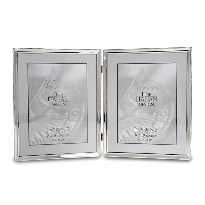 Occasion Gallery  Polished Silver-plated 8x10 Hinged Double Photo Picture Frame - Bead Border Design