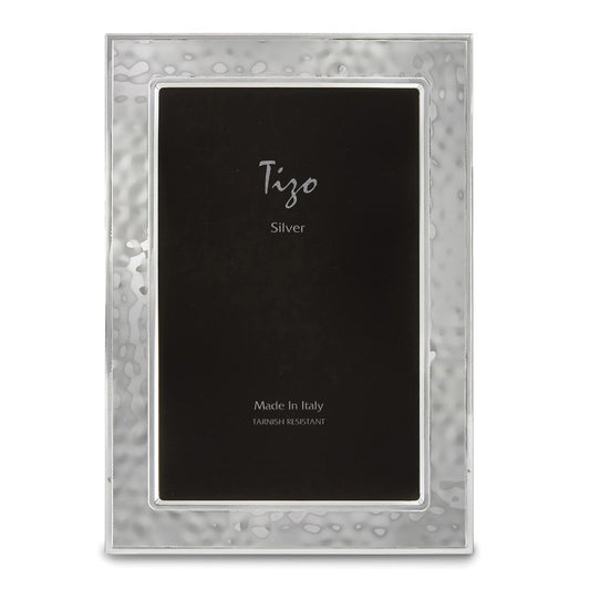 Occasion Gallery 925 Sterling Silver Hammered Double Border 4x6 Photo Picture Frame