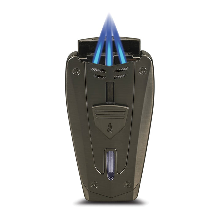 Lotus Fusion Gunmetal Double Flame Lighter w/Fold-out Punch