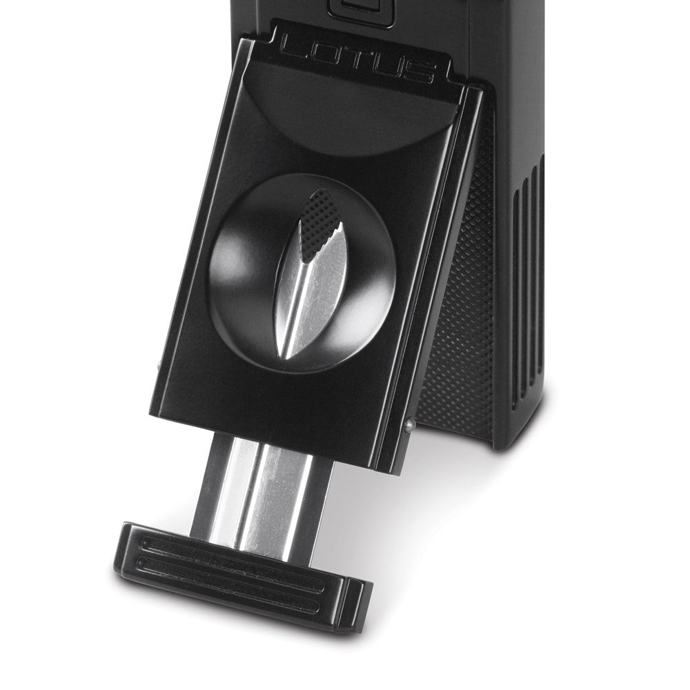 Lotus Duke-V Triple Flame Black Lighter w/Fold Out Serrated V Cutter