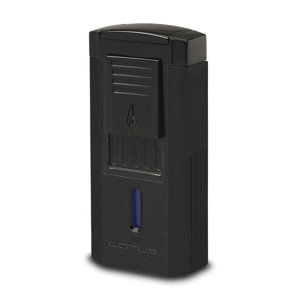 Lotus Duke-V Triple Flame Black Lighter w/Fold Out Serrated V Cutter