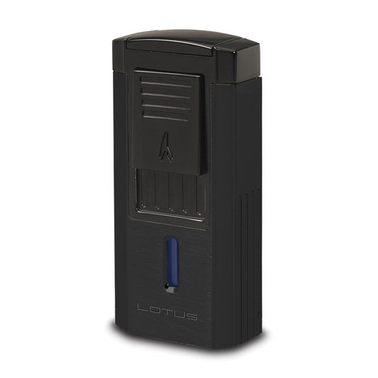 Lotus Duke-V Triple Flame Black Lighter w/Fold Out Serrated V Cutter