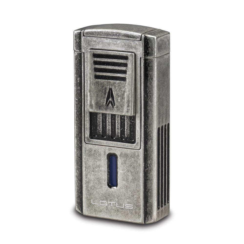 Lotus Duke-V Triple Flame Pewter Lighter w/Fold Out Serrated V Cutter