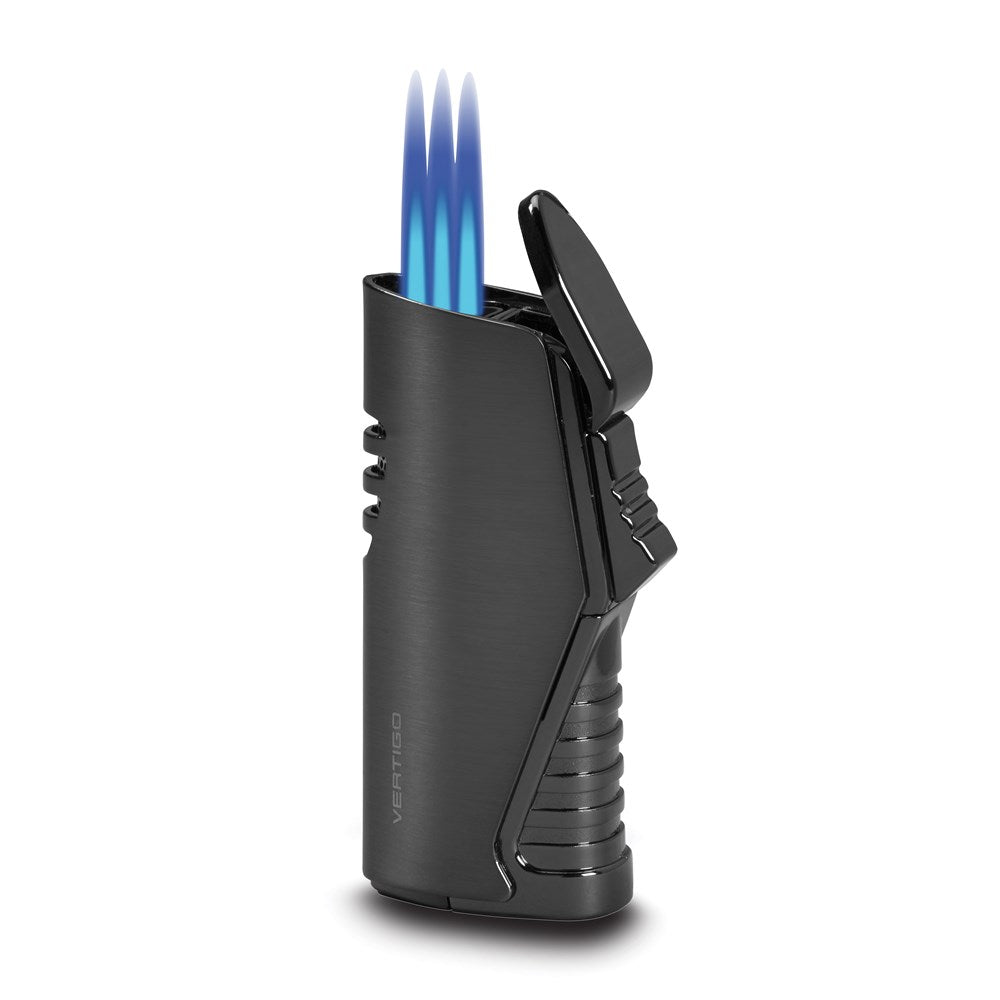 Atlas Triple Flame Lighter w/Fold-out Punch - Black
