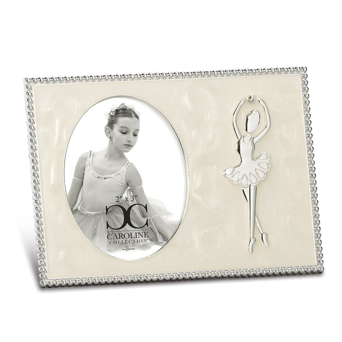 Occasion Gallery Baby Keepsake Gifts:  Silver-tone Ivory Enamel Ballet 2x3 Oval Photo Picture Frame with Ballerina