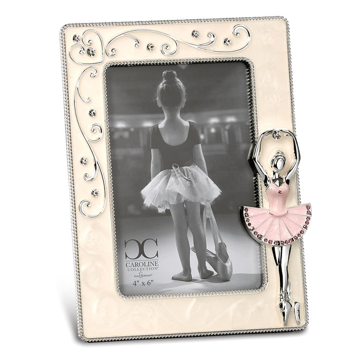 Occasion Gallery Baby Keepsake Gifts:  Silver-tone Ivory Enamel Ballet 4x6 Photo Picture Frame with Pink Rhinestones