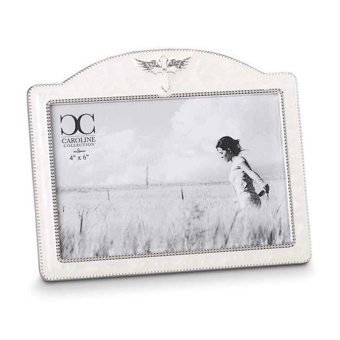 Occasion Gallery Silver-tone Ivory Enamel Cross with Wings 4x6 Photo Picture Frame