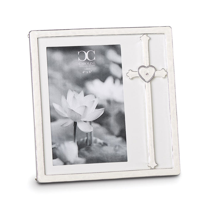 Occasion Gallery Silver-tone Ivory Enamel Cross with Heart 4x6 Photo Picture Frame