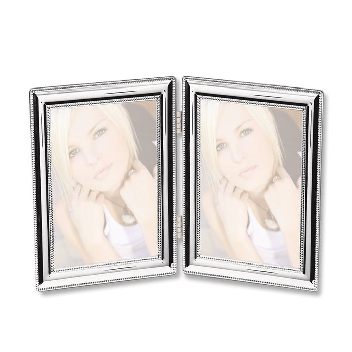 Occasion Gallery Wedding Keepsake Gifts, Silver-plated Beaded Edge 5x7 Double Photo Picture Frame