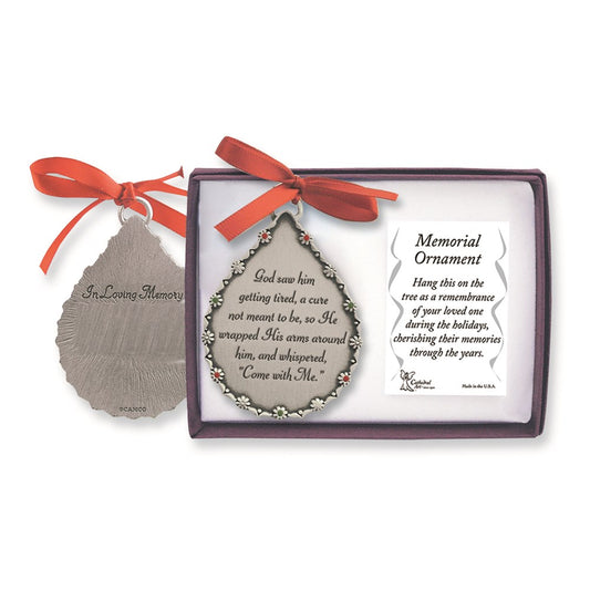 Keepsake Bereavement God Saw Him...Pewter Memorial Teardrop Engravable Ornament