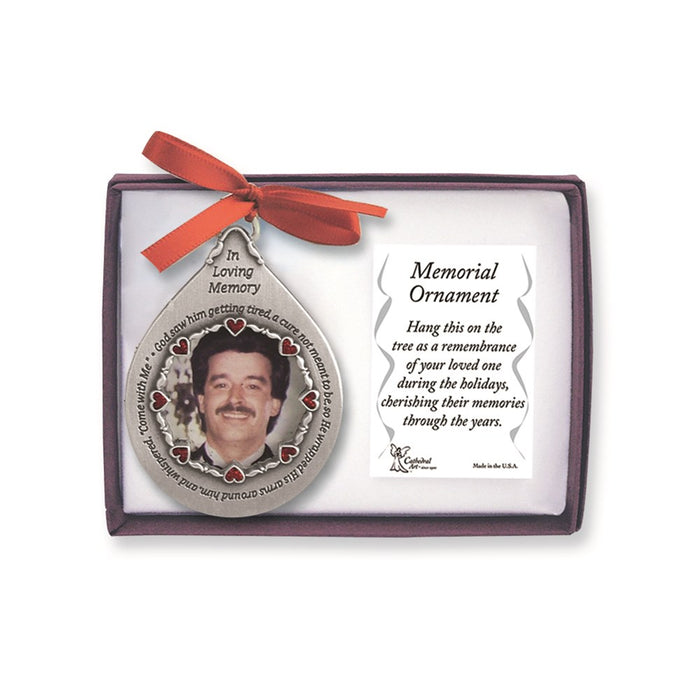 Keepsake Bereavement In Loving Memory Pewter Teardrop For Him Memorial 1.5 inch Photo Ornament