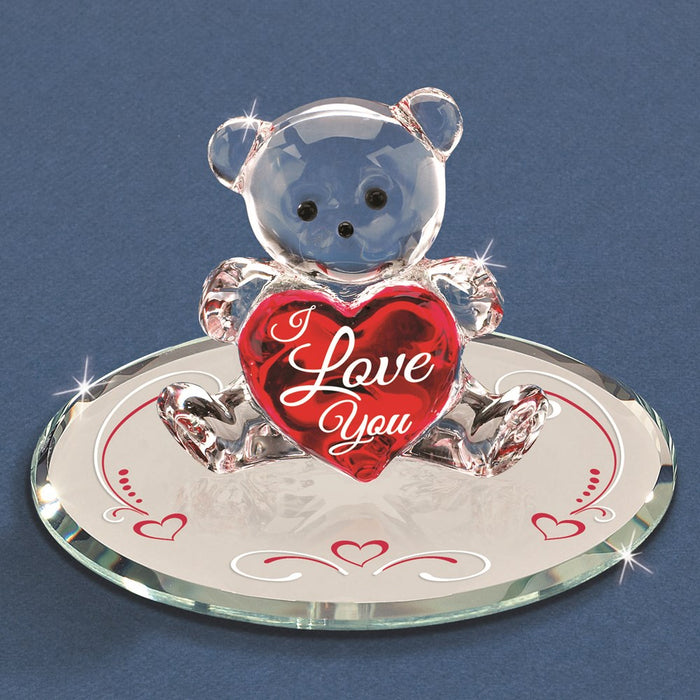 I Love You Bear Glass Figurine