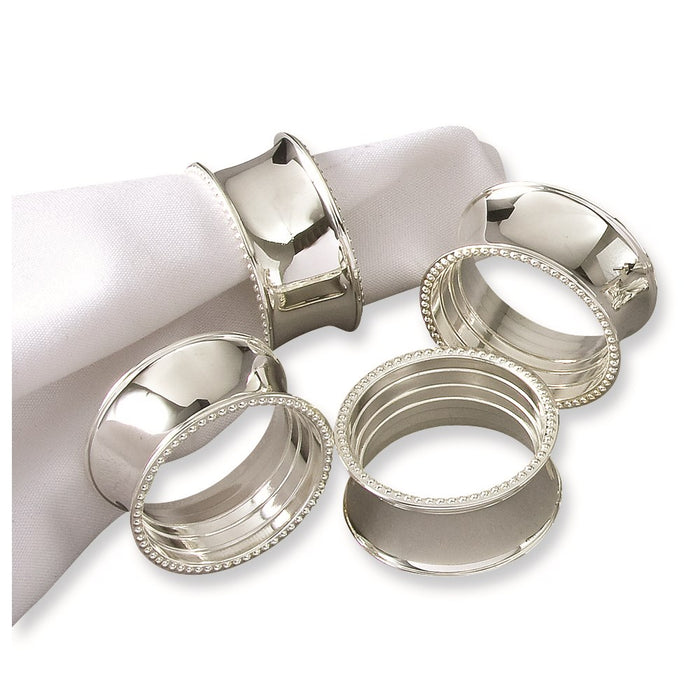 Set of 4 Silver-plated Beaded Napkin Rings