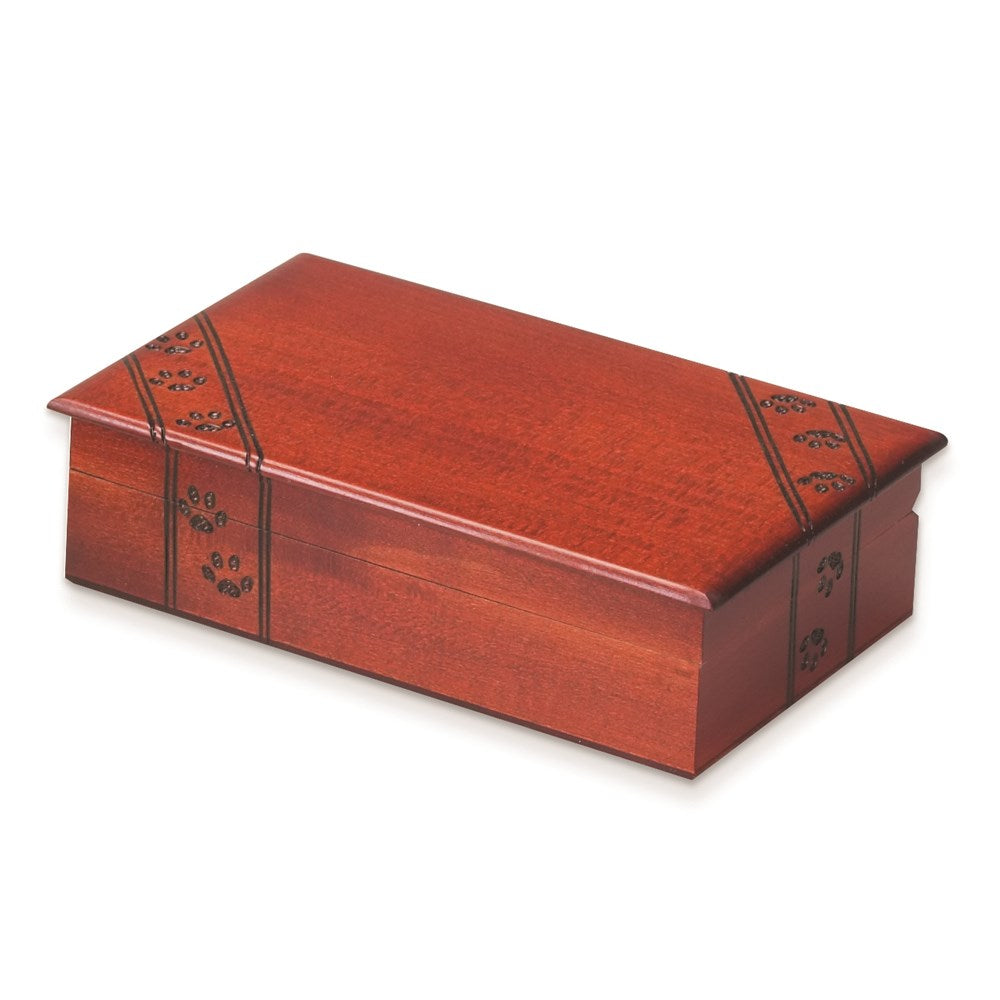 Keepsake Bereavement Paw Prints Caved Keepsake Interior Lined Wooden Box