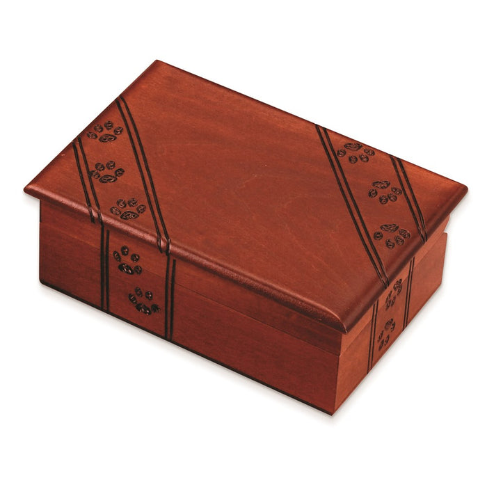 Keepsake Bereavement Paw Prints Carved Keepsake Interior Lined Wooden Box