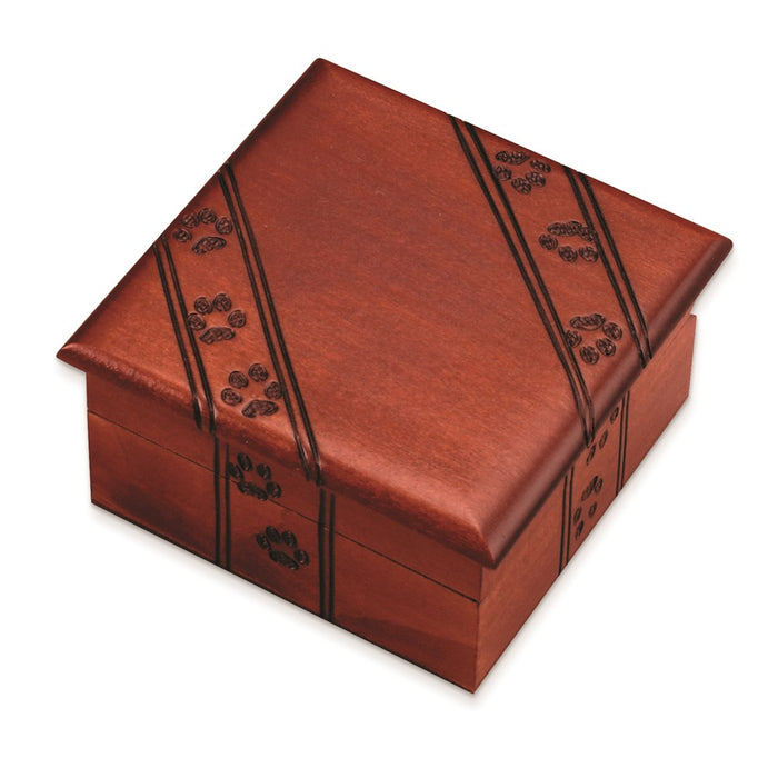 Keepsake Bereavement Paw Prints Carved Keepsake Interior Lined Wooden Box
