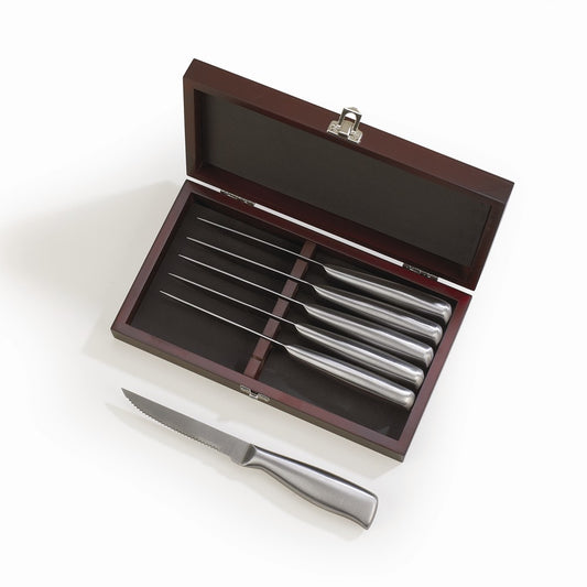 Appuntito 6 Pc Knife Set with Metal Handles in Rosewood Box