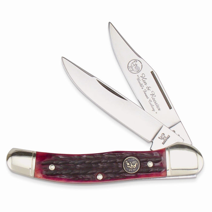 Hen & Rooster 2-Blade 3.75 inch Red Pickbone Knife