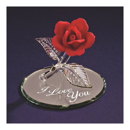 Red Rose I Love You Glass Figurine