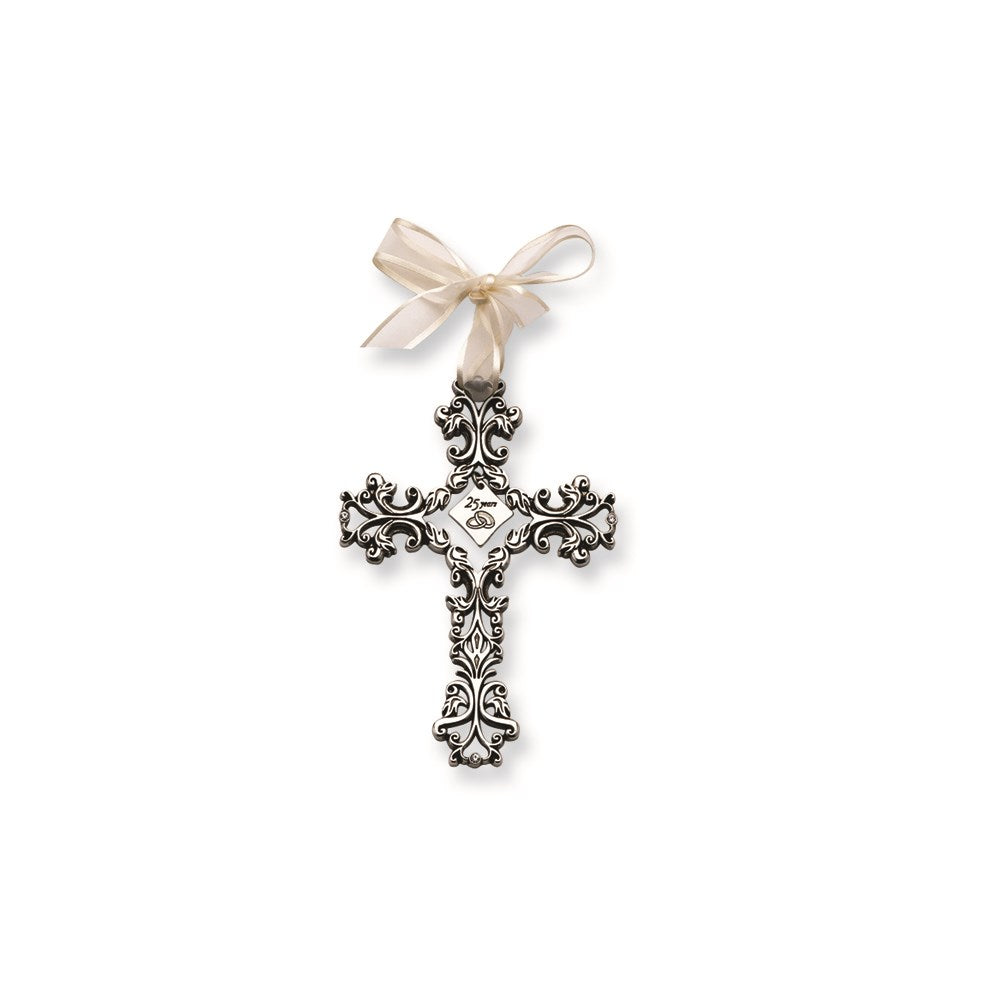 Silver-tone 25 Years Filigree Cross