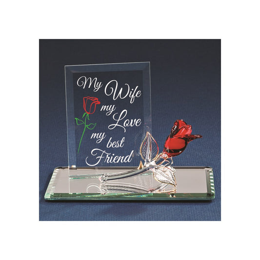 My Wife My Best Friend with Red Rose Glass Figurine