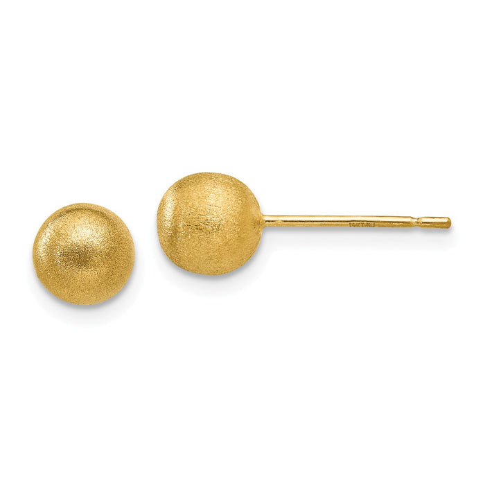 Million Charms 14k Yellow Gold 6mm Satin Ball Post Earrings, 6mm x 6mm