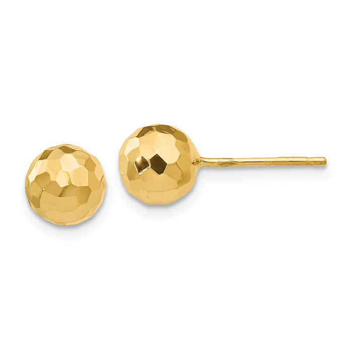 Million Charms 14k Yellow Gold Gold Polished and Diamond-cut 7MM Ball Post Earrings, 7mm x 7mm