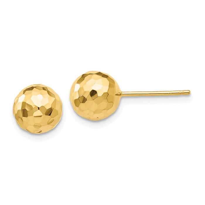 Million Charms 14k Yellow Gold Gold Polished and Diamond-cut 8MM Ball Post Earrings, 8mm x 8mm