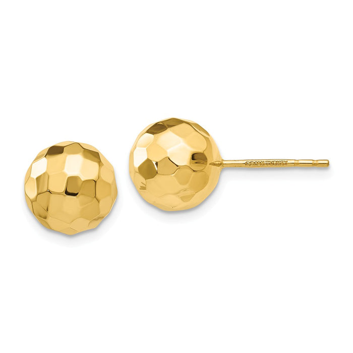 Million Charms 14k Yellow Gold Gold Polished and Diamond-cut 9.5MM Ball Post Earrings, 9.5mm x 9.5mm