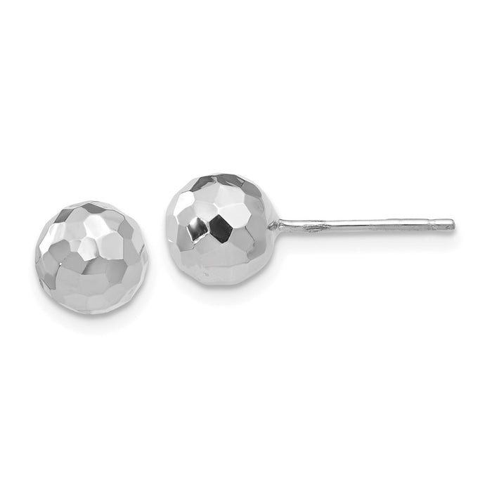 Million Charms 14K White Gold Polished Diamond-cut 7MM Ball Post Earrings, 7mm x 7mm