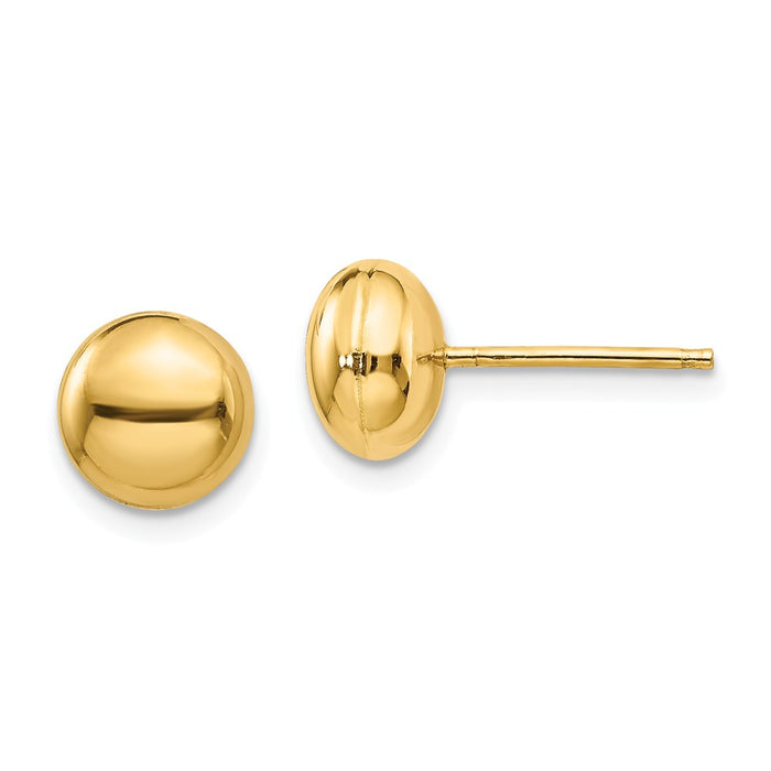 Million Charms 14k Yellow Gold Polished 8mm Button Post Earrings, 8mm x 8mm