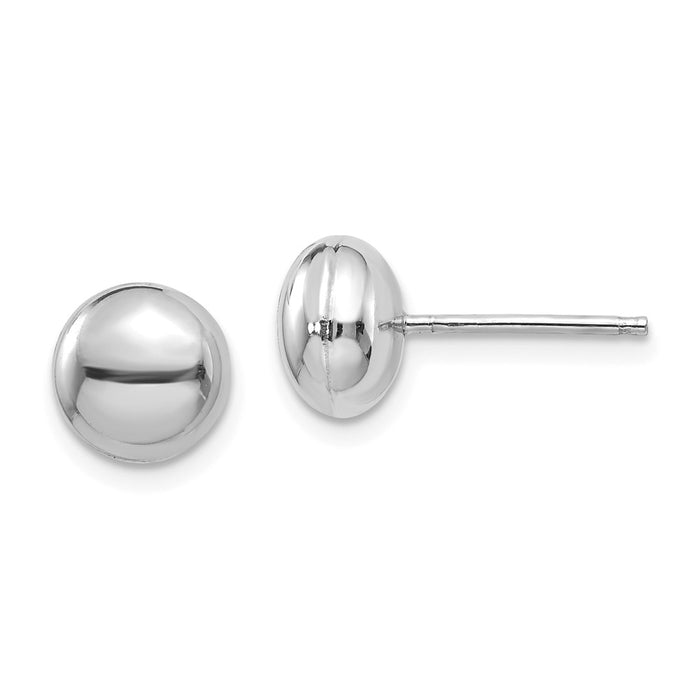 Million Charms 14k White Polished 8mm Button Post Earrings, 8mm x 8mm