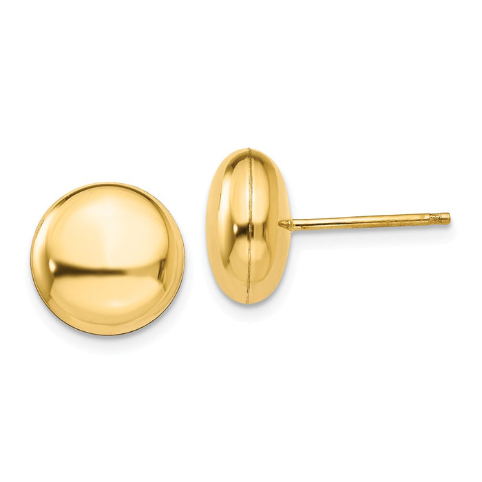 Million Charms 14k Yellow Gold Polished 10.5mm Button Post Earrings, 10.5mm x 10.5mm