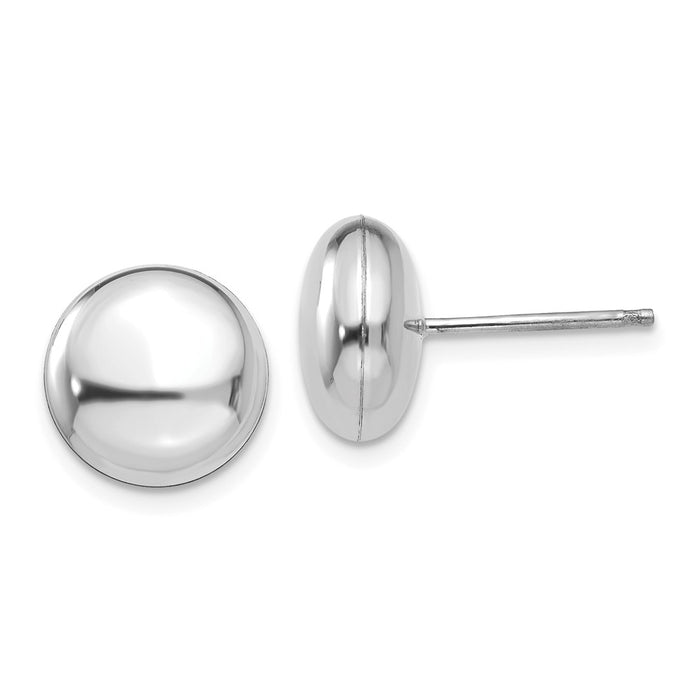 Million Charms 14k White Polished 10.5mm Button Post Earrings, 10.5mm x 10.5mm