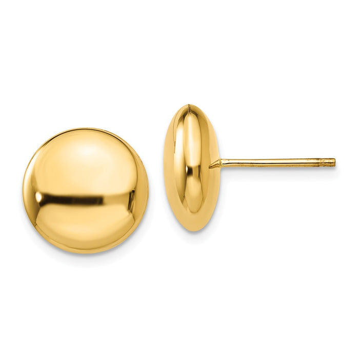 Million Charms 14k Yellow Gold Polished 12mm Button Post Earrings, 12mm x 12mm