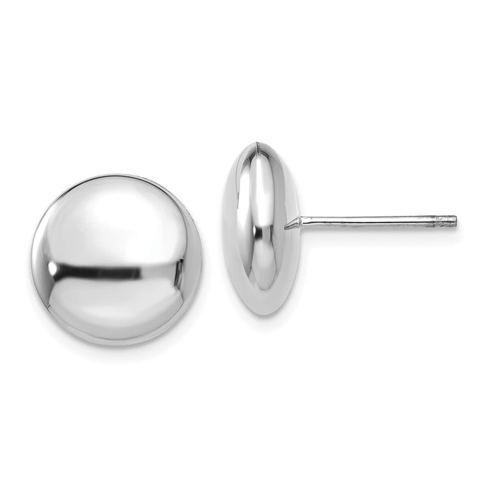 Million Charms 14k White Polished 12mm Button Post Earrings, 12mm x 12mm